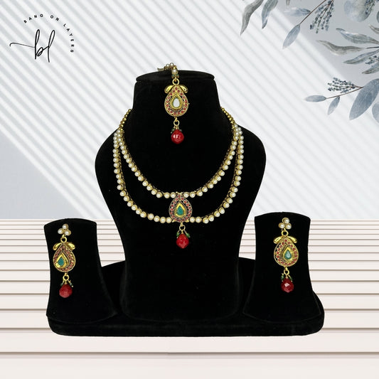 Gold-Plated Kundan Necklace & Earrings