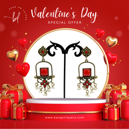 Antique Gold Red Stone Dangler Earrings for Women with Pearl Drops – Traditional Wedding & Party Earings