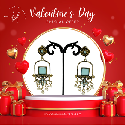 Traditional Sea Green Stone Dangler Earrings for Women – Antique Gold Finish Ethnic Earrings with Pearl Beads for Festive & Wedding