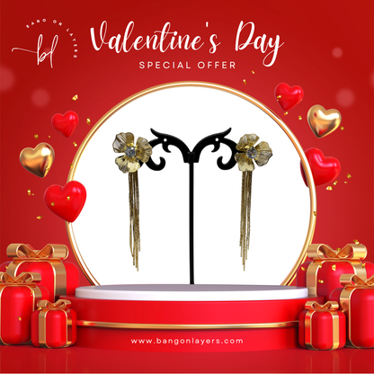 Trendy Gold Flower Long Drop Earrings for Women – Statement Crystal Floral Earrings for Party & Wedding