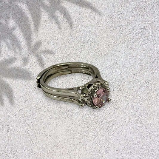 Reversible Oxidized Silver Plated White and pink Stone Studded Adjustable Finger Ring