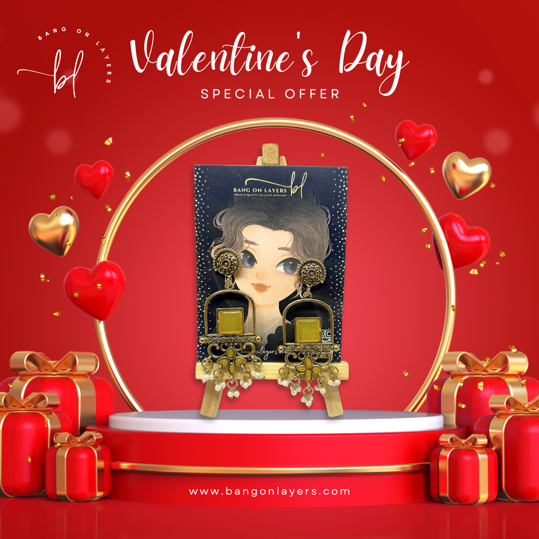 Traditional Yellow Stone Dangler Earrings for Women – Antique Gold Finish Ethnic Earrings with Pearl Beads for Festive & Wedding