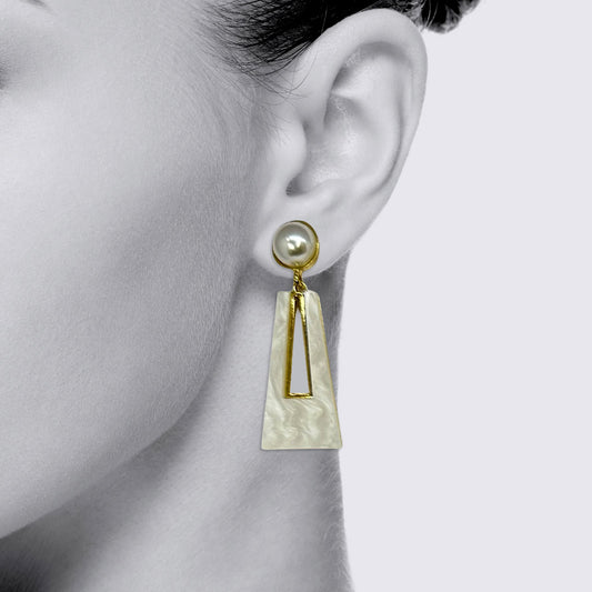 Gold-Toned Drop Earrings with Off White Stone And Off White Pearl.