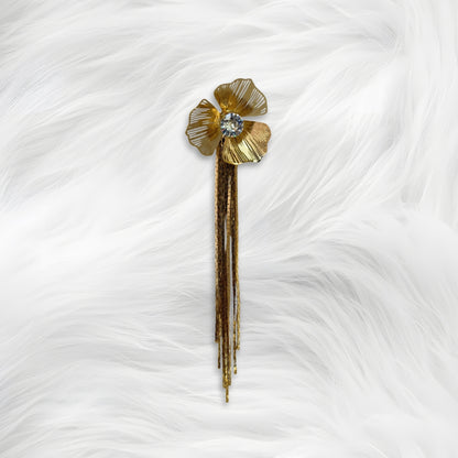 Trendy Gold Flower Long Drop Earrings for Women – Statement Crystal Floral Earrings for Party & Wedding