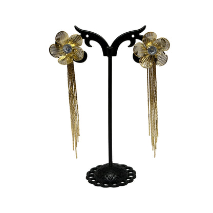 Gold Floral Long Drop Earrings for Women – Trendy Crystal Flower Design for Party & Weddings| Stylish & Trendy Earrings for Girl