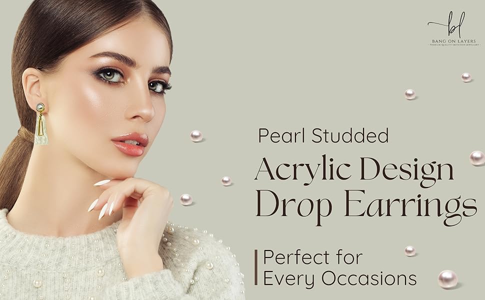 Gold-Toned Drop Earrings with Off White Stone And Off White Pearl.