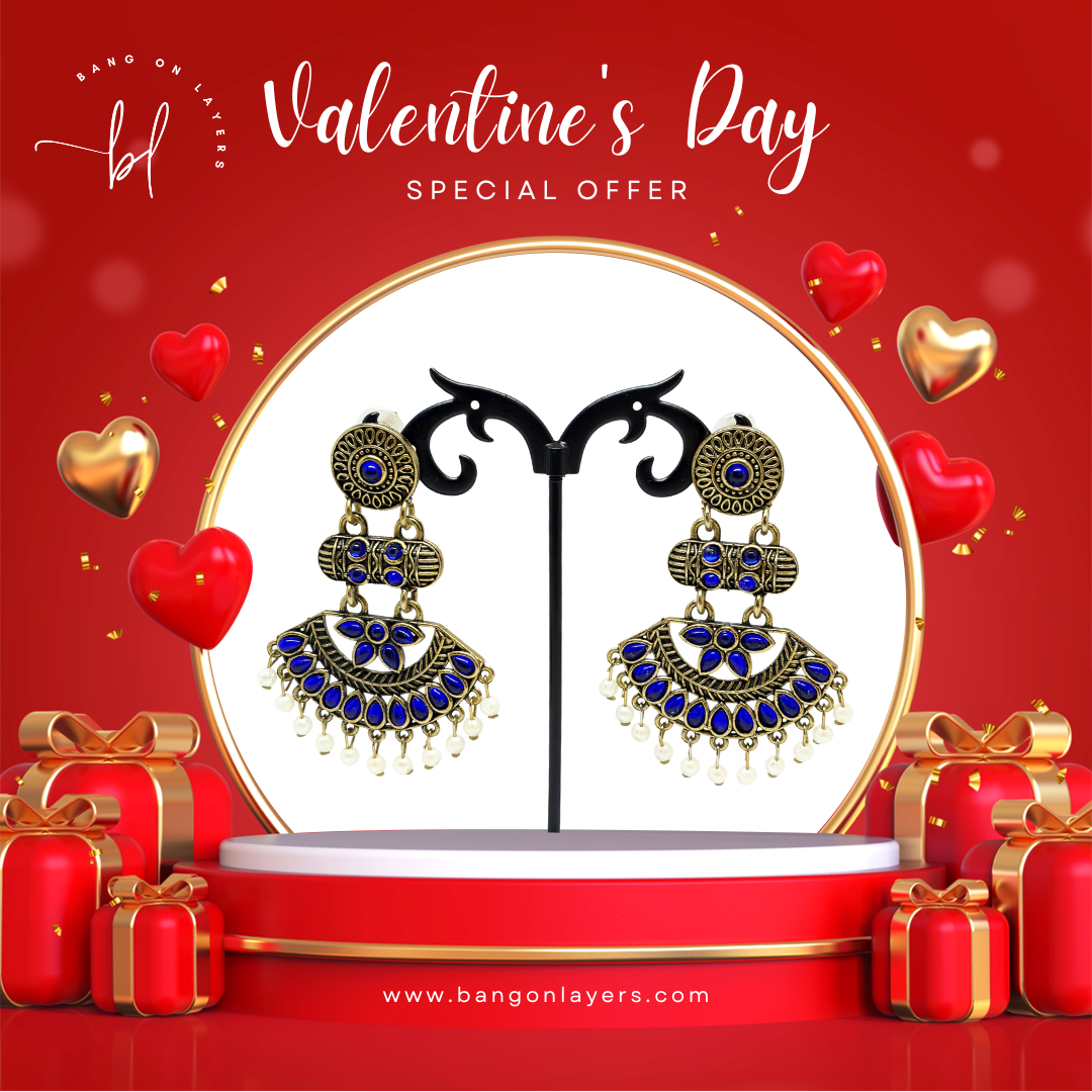 Antique Gold Blue Stone Dangler Earrings for Women – Ethnic Traditional Earrings with Pearl Drops for Party & Wedding