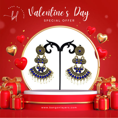 Antique Gold Blue Stone Dangler Earrings for Women – Ethnic Traditional Earrings with Pearl Drops for Party & Wedding