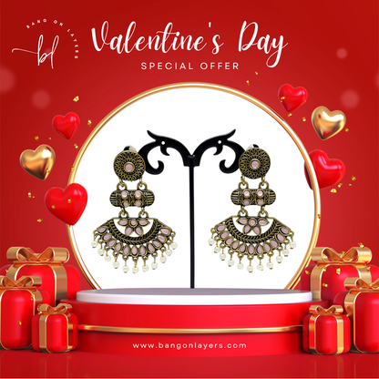 Antique Gold Baby Pink Stone Dangler Earrings for Women – Ethnic Traditional Earrings with Pearl Drops for Party & Wedding