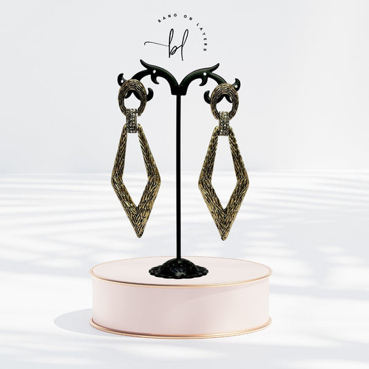 OXIDISED GOLD-TONED DROP EARRINGS