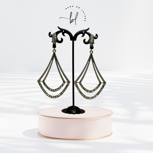 Oxidised Gold-Plated Handcrafted Stone Studded Contemporary Drop Earrings