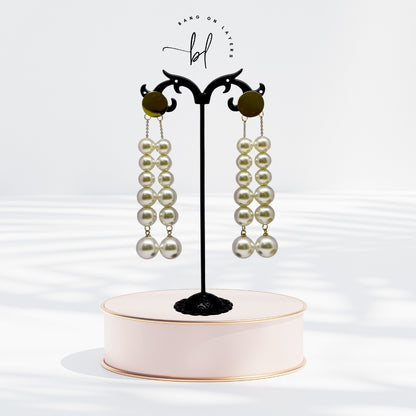 Gold Toned White pearl Drop Earrings