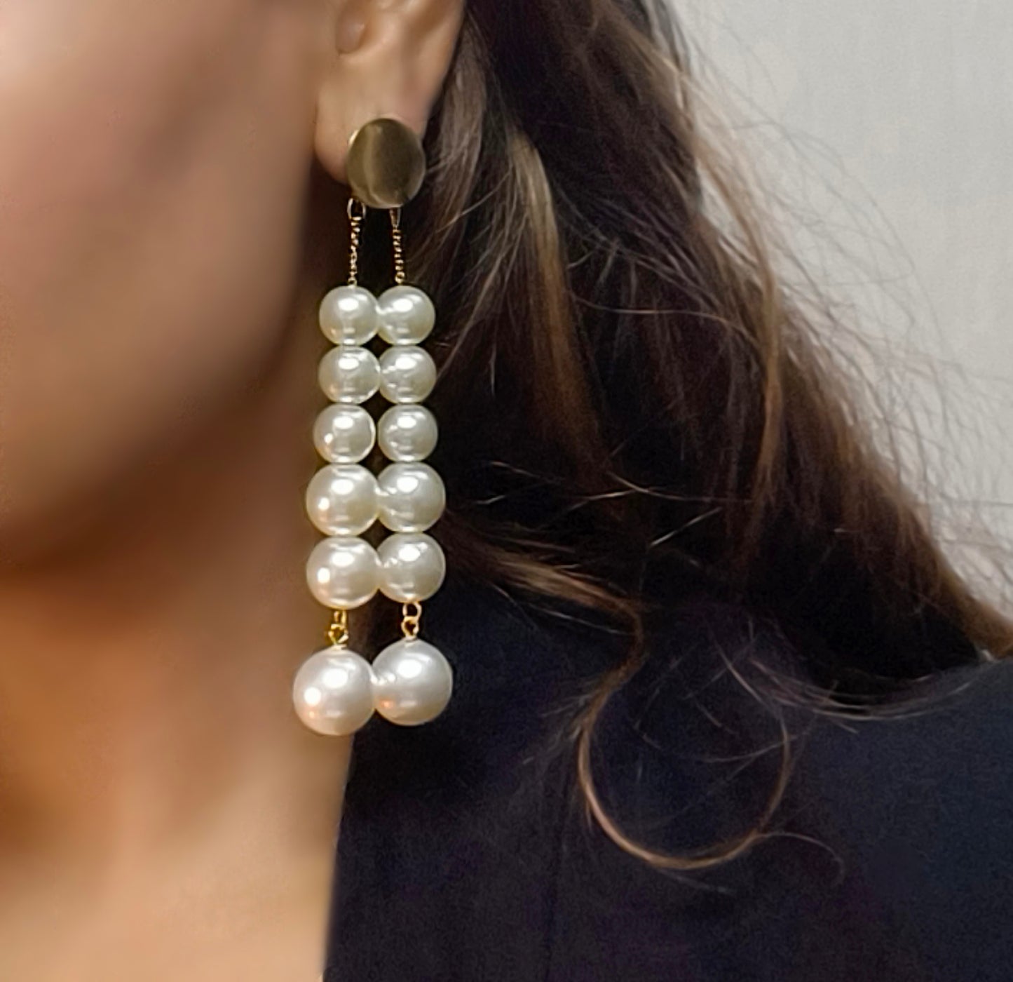 Gold Toned White pearl Drop Earrings