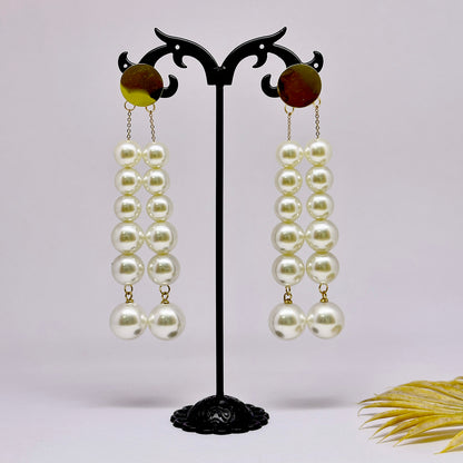 Gold Toned White pearl Drop Earrings