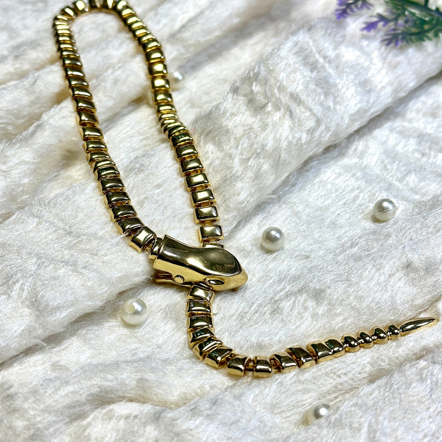 Gold Plated Snake Chain Choker Necklace