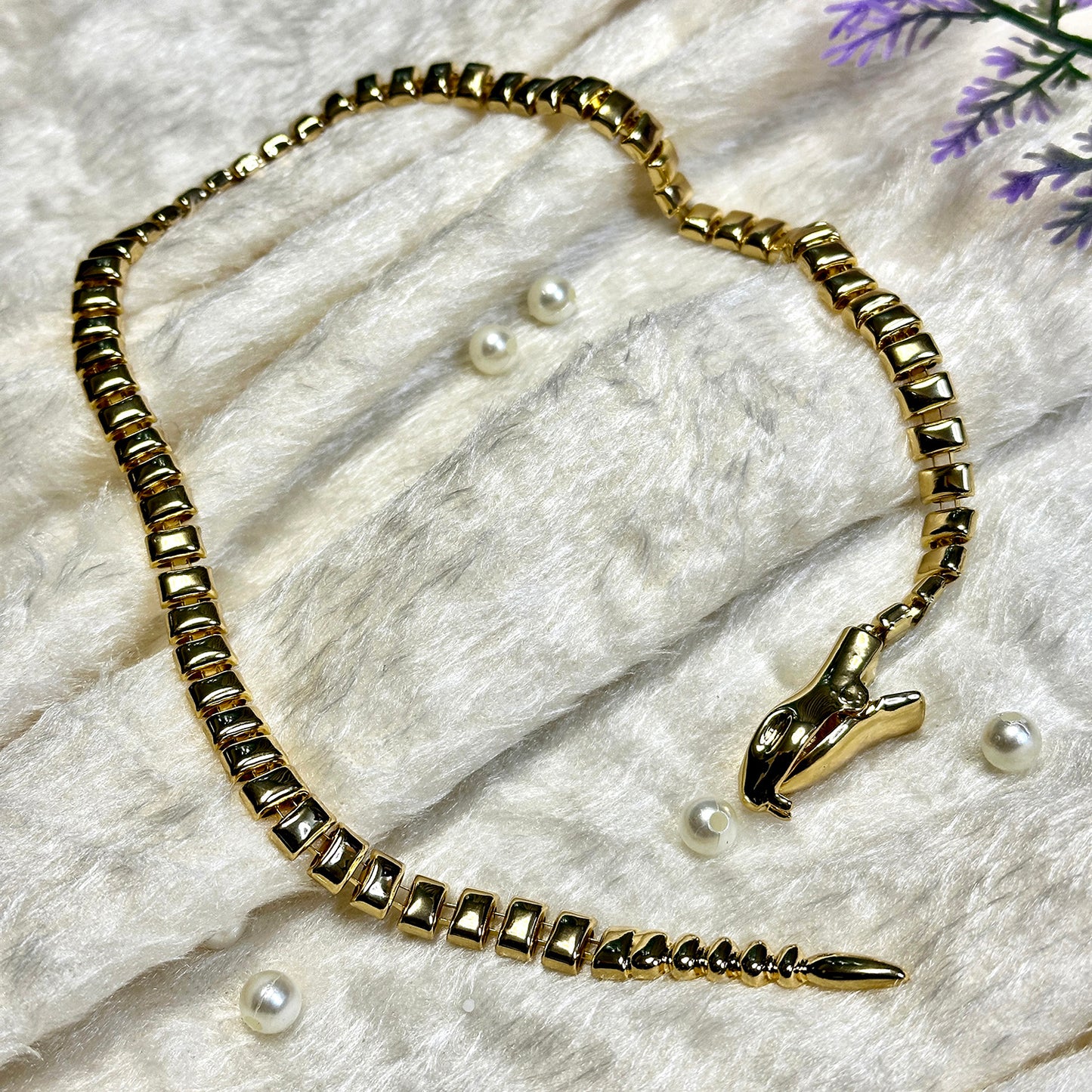 Gold Plated Snake Chain Choker Necklace