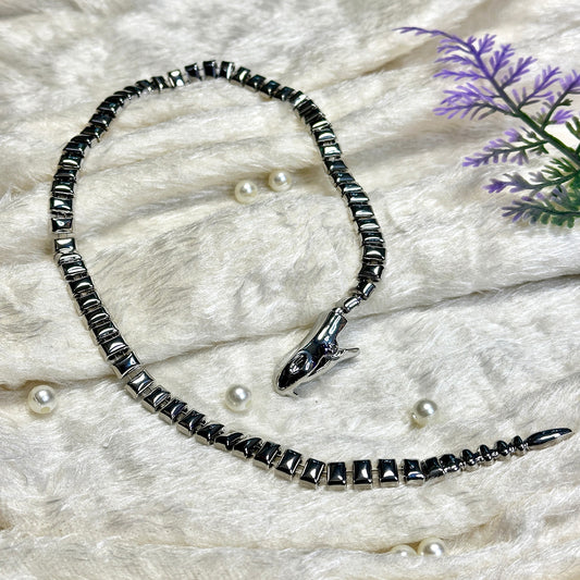 Silver Rhodium Plated Snake Chain Choker Necklace