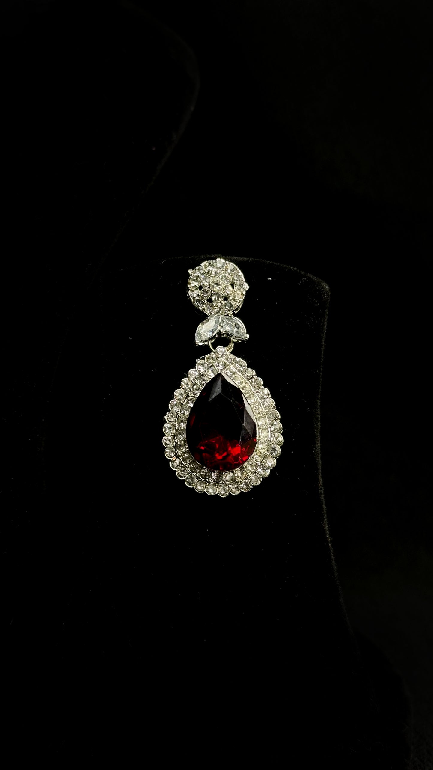 Sliver-Plated American Diamond-Studded In Red And White, Necklace & Earrings