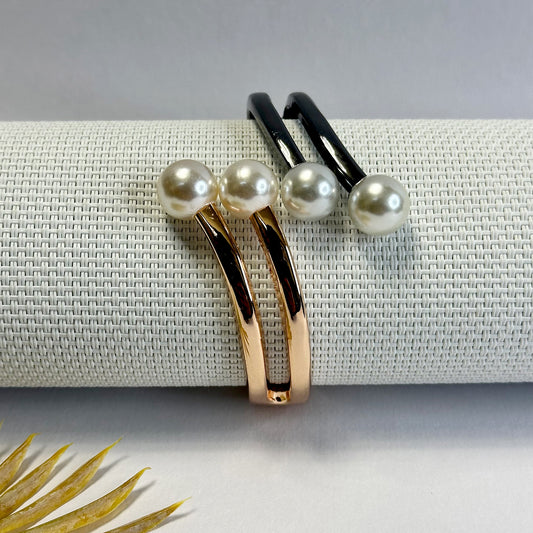 Women Gold-Toned & White Pearls Gold-Plated Cuff Bracelet
