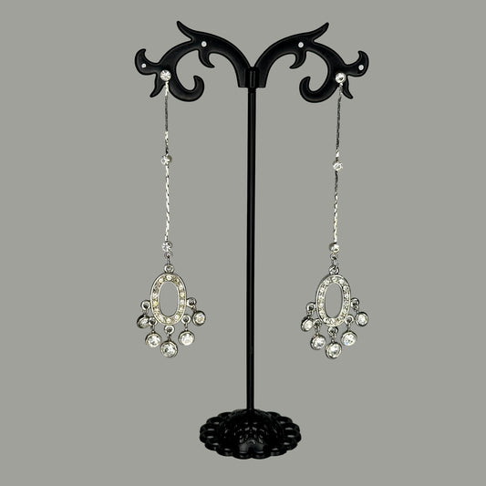 White Crystal Studded Silver Plated Long Chain Earring
