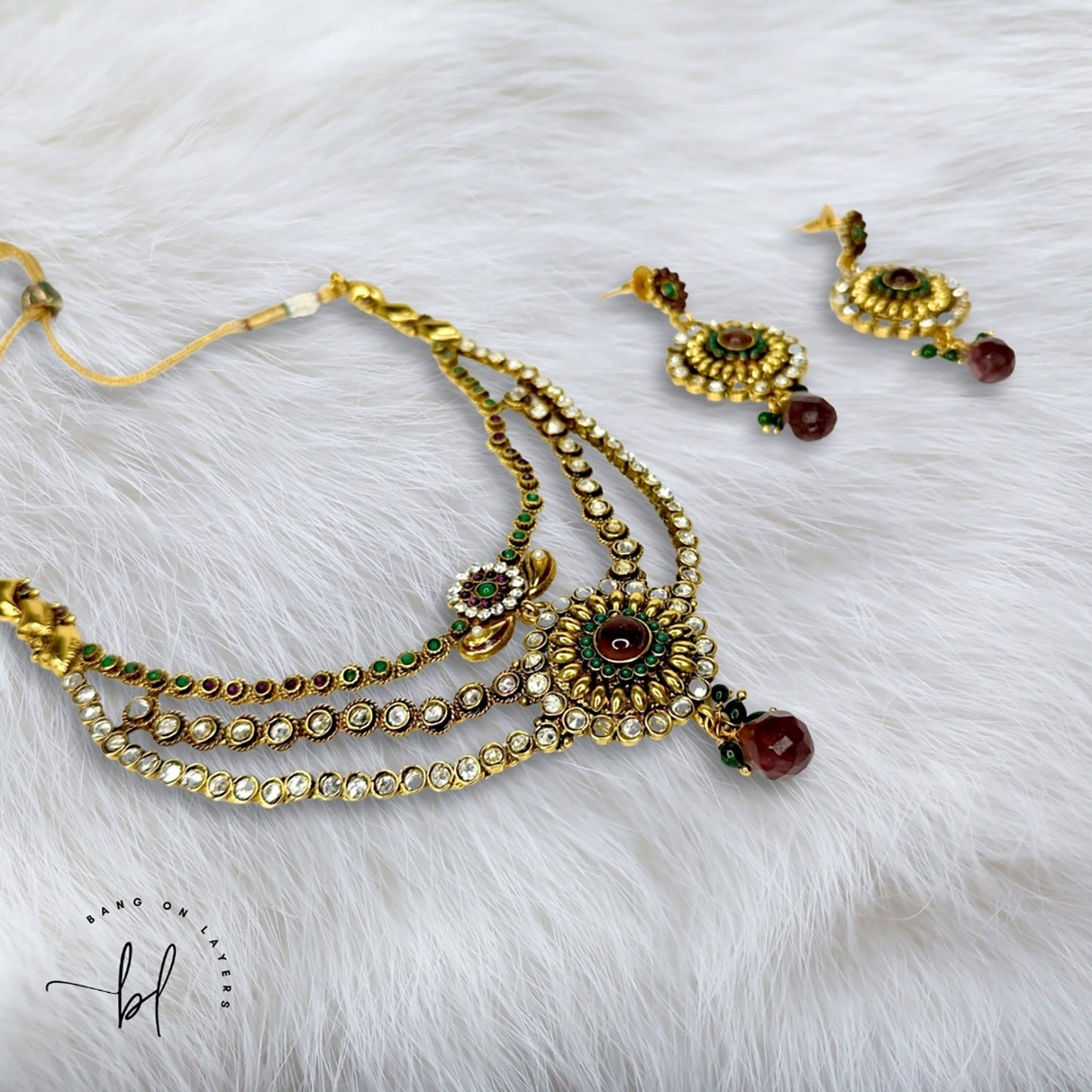 Gold-Plated Kundan Necklace & Earrings