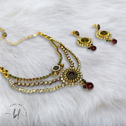 Gold-Plated Kundan Necklace & Earrings