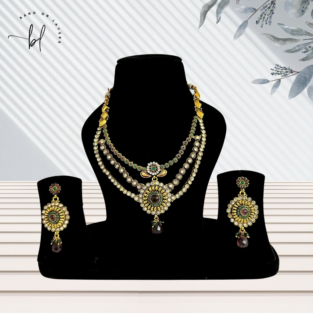 Gold-Plated Kundan Necklace & Earrings