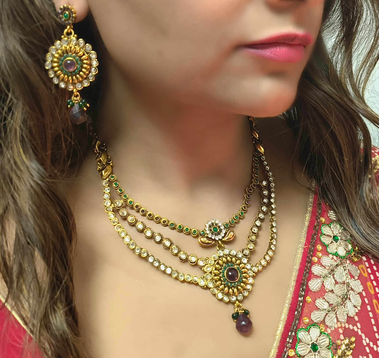 Gold-Plated Kundan Necklace & Earrings