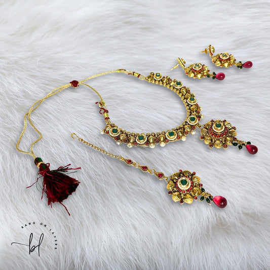 Gold-Plated Kundan Necklace & Earrings