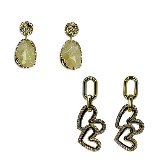 COMBO Elegant Gold-Toned Drop Earrings Adorned with Cream-Colored Stone