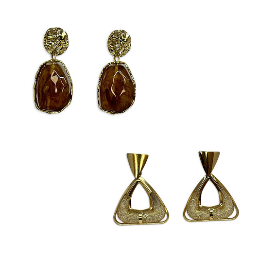 COMBO Elegant Gold-Toned Drop Earrings Adorned with Brown-Colored Stone