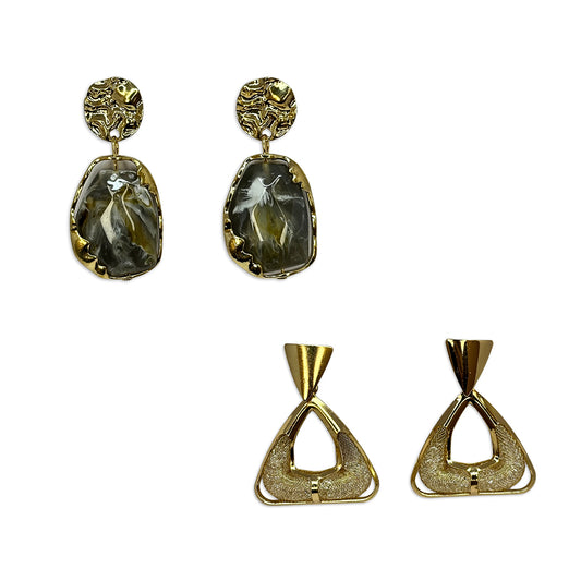 Elegant Gold-Toned Drop Earrings Adorned with Grey-Colored Stone