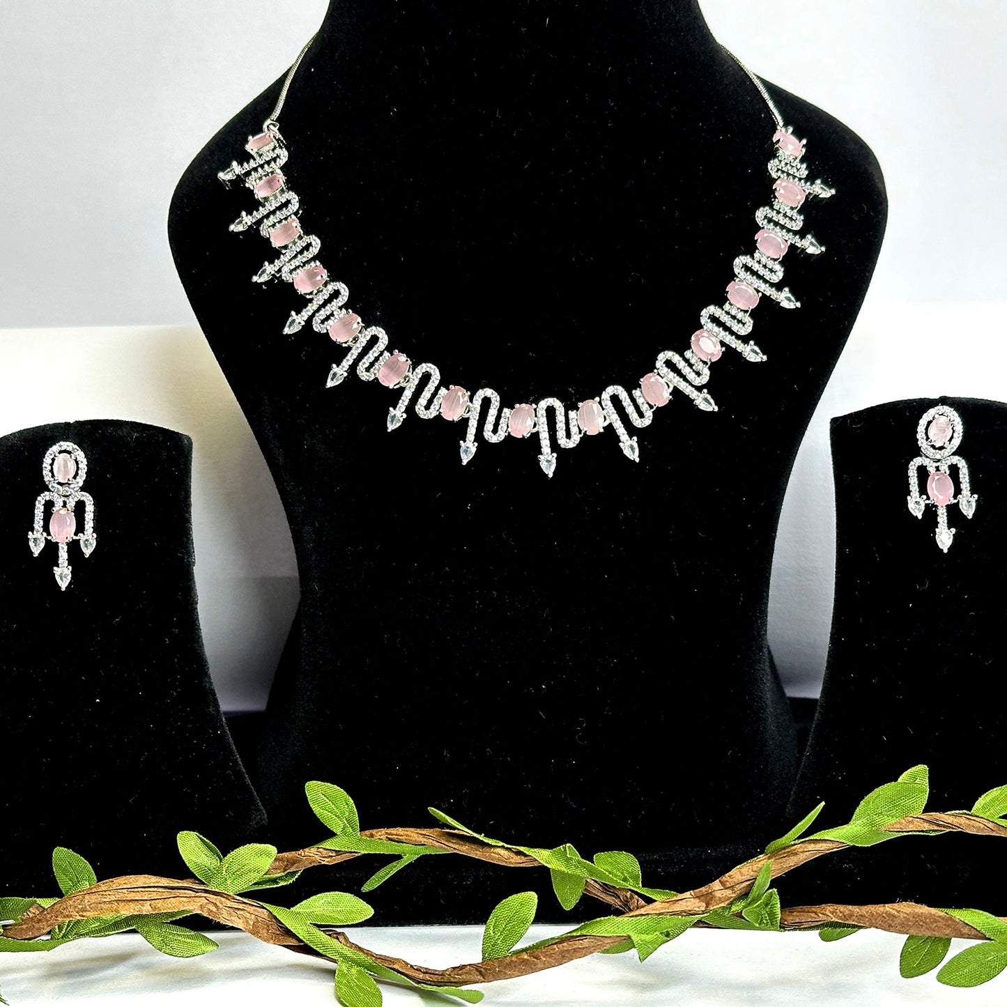 SILVER PLATED AMERICAN DIAMOND UNIQUE DESIGN JEWELLERY SET