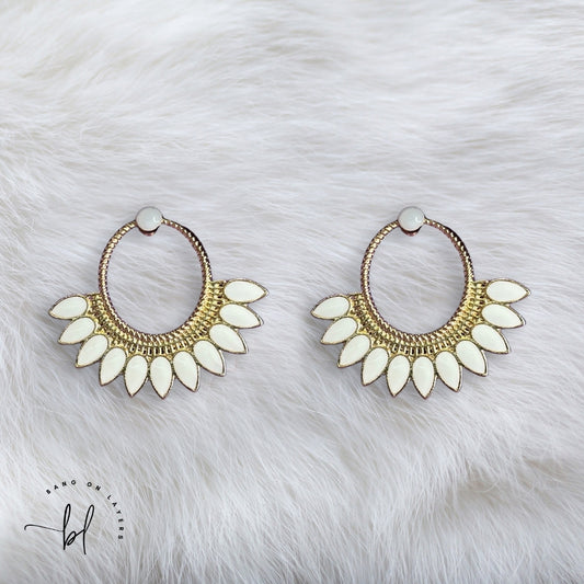 GOLD-PLATED WHITE STONE CONTEMPORARY DROP EARRINGS