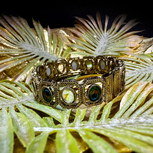 OXIDISED GOLD-PLATED STONE-STUDDED BANGLES