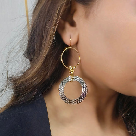 Oxidised Gold And White Plated Studded Contemporary Drop Earrings
